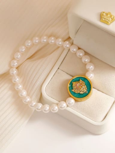 18K gold transparent green bracelet Brass Imitation Pearl Geometric Dainty Beaded Bracelet