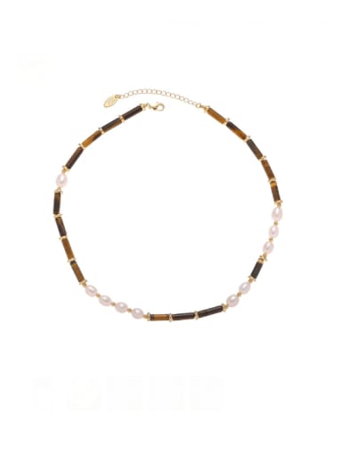 Brass Tiger Eye Irregular Vintage Beaded Necklace