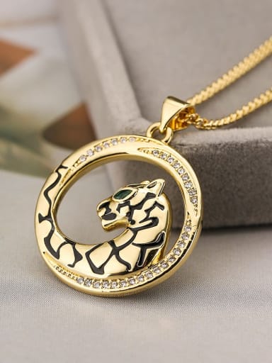 23079 Brass Cubic Zirconia Leopard Hip Hop Necklace