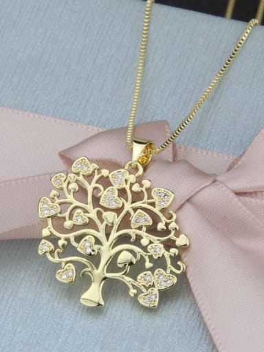 Brass Cubic Zirconia Dainty Tree Pendant necklace
