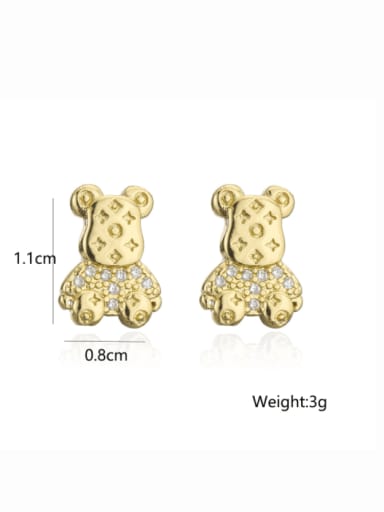 41198 BrassCubic Zirconia  Bear Vintage Stud Earring