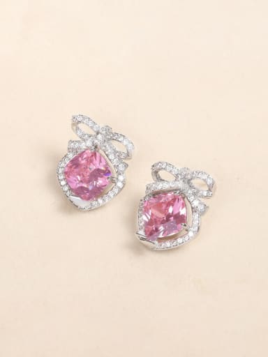 Pink Brass Cubic Zirconia Bowknot Luxury Cluster Earring