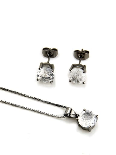 Brass Round Cubic Zirconia Earring and Necklace Set