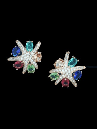 Seven Colors Brass Cubic Zirconia Flower Luxury Cluster Earring