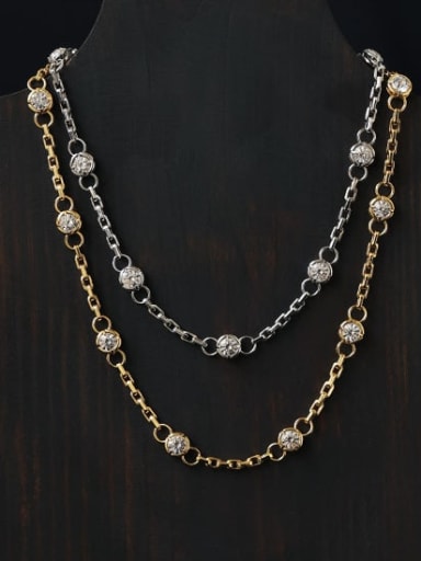 Brass Cubic Zirconia Locket Vintage Long Strand Necklace