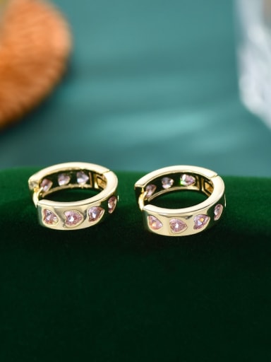 Gold Pink ED897365 Brass Rhinestone Geometric Trend Stud Earring