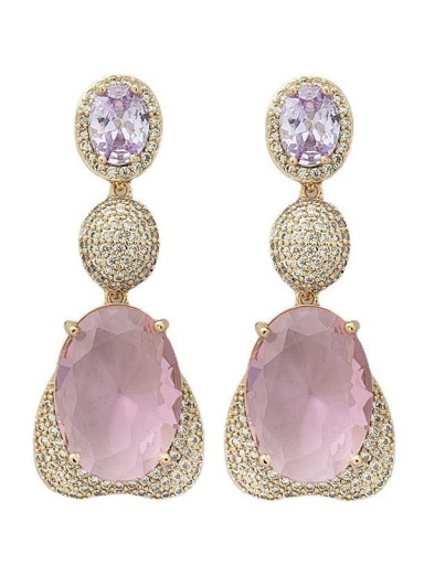Pink Brass Cubic Zirconia Irregular Luxury Cluster Earring