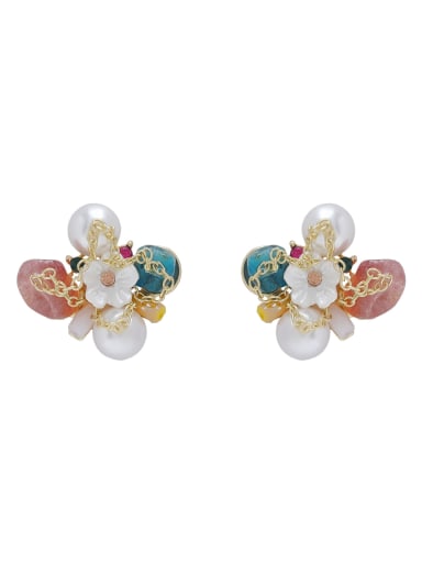 Alloy Natural Stone Flower Cute Stud Earring
