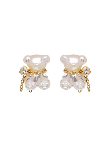 Brass Imitation Pearl Bear Cute Stud Earring