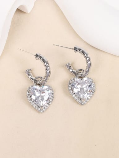 white Brass Cubic Zirconia Heart Luxury Drop Earring