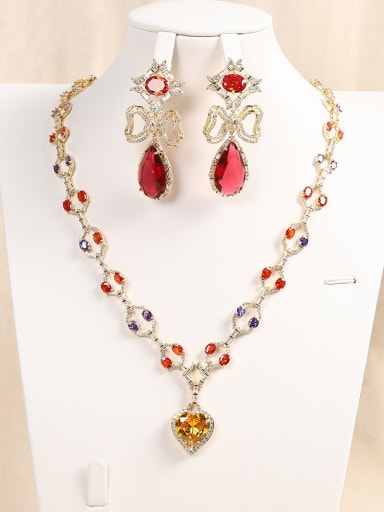 Brass Cubic Zirconia  Luxury Water Drop  Earring and Necklace Set