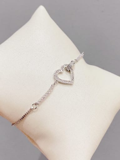 Silver S271 Brass Cubic Zirconia Heart Dainty Adjustable Bracelet