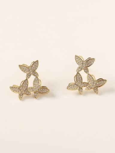 Brass Cubic Zirconia Butterfly Minimalist Stud Trend Korean Fashion Earring