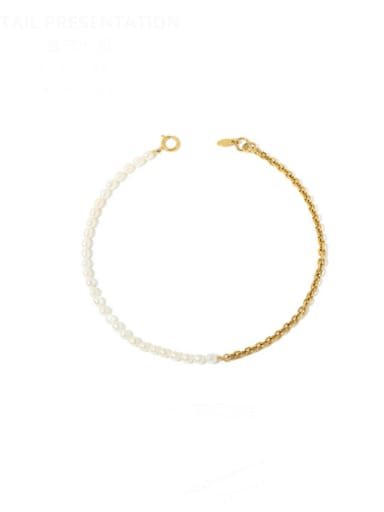 Brass Imitation Pearl Geometric Vintage Asymmetrical Chain Necklace