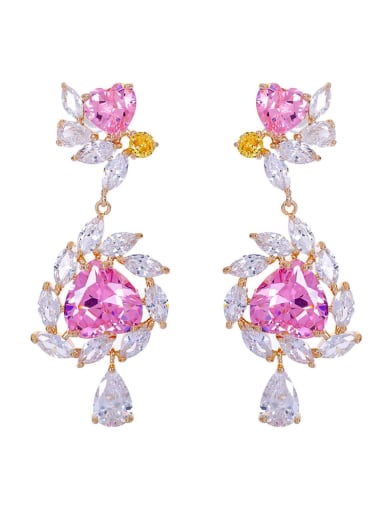 Pink Brass Cubic Zirconia Multi Color Flower Luxury Cluster Earring