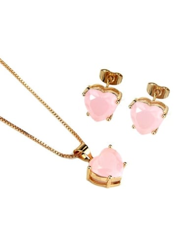 Brass Cubic Zirconia Dainty Heart  Earring and Necklace Set