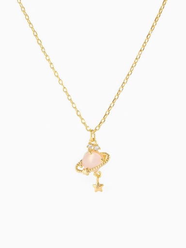 Pink 18K gold Brass Cubic Zirconia  Cute Planet Pendant Necklace