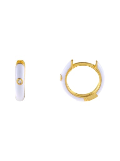 white Brass Rhinestone Enamel Geometric Cute Huggie Earring