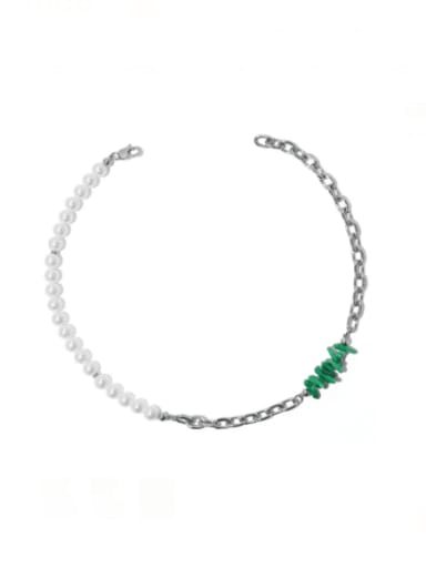 Titanium Steel Freshwater Pearl Enamel Irregular   Vintage Asymmetrical Chain Necklace