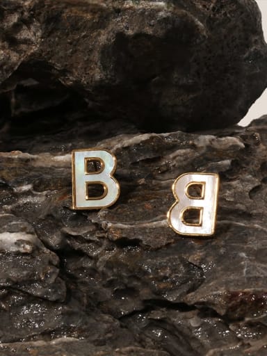 Brass Shell Letter B Vintage Stud Earring