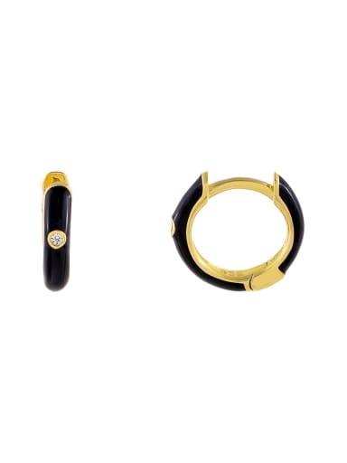 black Brass Rhinestone Enamel Geometric Cute Huggie Earring