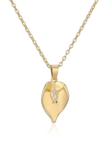 Brass Cubic Zirconia Leaf Minimalist Necklace