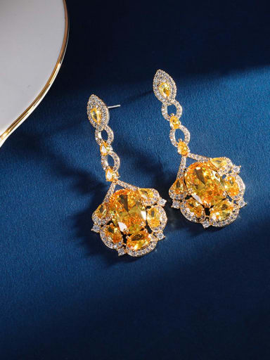 2 Brass Cubic Zirconia Multi Color Heart Luxury Cluster Earring
