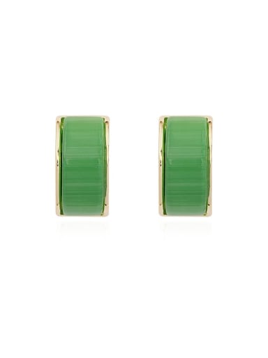 green Copper Cats Eye Geometric Minimalist Stud Trend Korean Fashion Earring