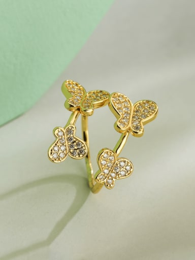 13282 Brass Cubic Zirconia Butterfly Hip Hop Band Ring