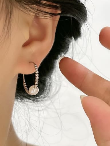 Brass Imitation Pearl Geometric Dainty Hoop Earring
