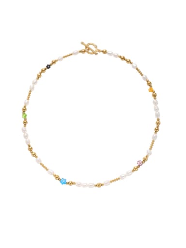 Brass Freshwater Pearl Irregular Minimalist Beaded Necklace