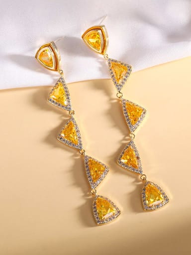 yellow Brass Cubic Zirconia Triangle Luxury Drop Earring