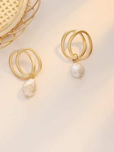Dumb gold pearl Copper Imitation Pearl Geometric Minimalist Drop Trend Korean Fashion Earring