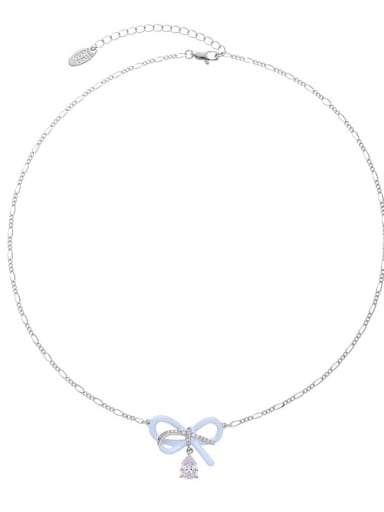 Brass Cubic Zirconia Bowknot Dropping Oil Dainty Necklace