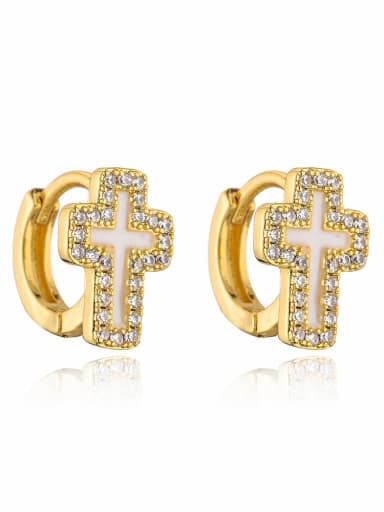 Brass Cubic Zirconia Enamel Cross Dainty Huggie Earring