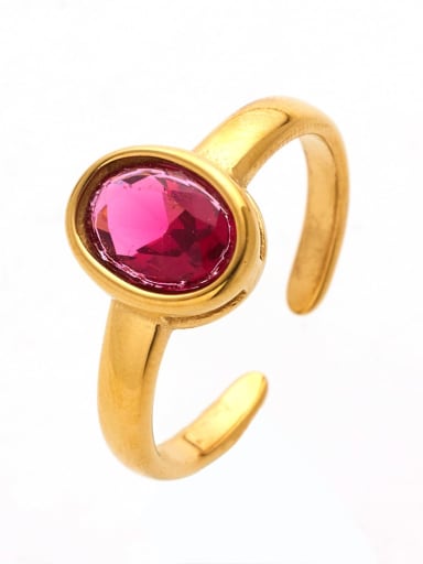 Golden +Red Stainless steel Glass Stone Round Minimalist Band Ring