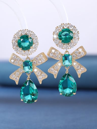 green Brass Cubic Zirconia Multi Color Bowknot Luxury Cluster Earring