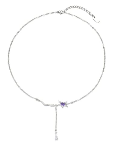 Purple zircon Titanium Steel Cubic Zirconia Geometric Vintage Tassel Necklace