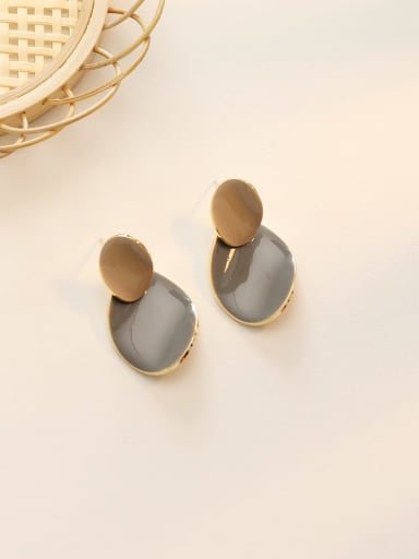 14K  gold grey Copper Enamel Geometric Minimalist Drop Trend Korean Fashion Earring