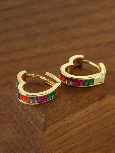 43463 Brass Cubic Zirconia Heart Minimalist Huggie Earring