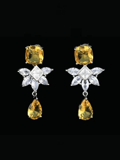 Brass Cubic Zirconia Flower Water Drop Luxury Cluster Earring