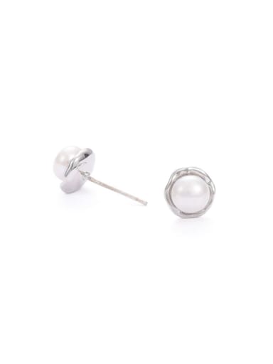 Brass Imitation Pearl Geometric Minimalist Stud Earring