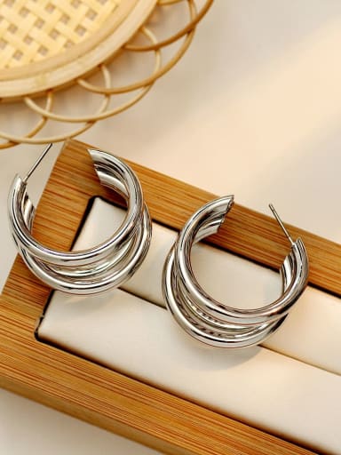 White K [steel needle] Copper  Minimalist Double Layer Round  Trend Korean Fashion Earring