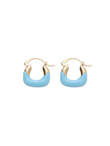 Blue style Brass Enamel Geometric Minimalist Huggie Earring
