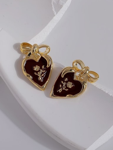 Brass Cubic Zirconia Enamel Heart Vintage Stud Earring