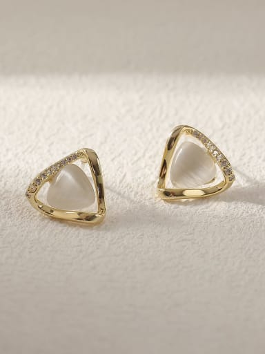 Brass Cats Eye Triangle Minimalist Stud Earring