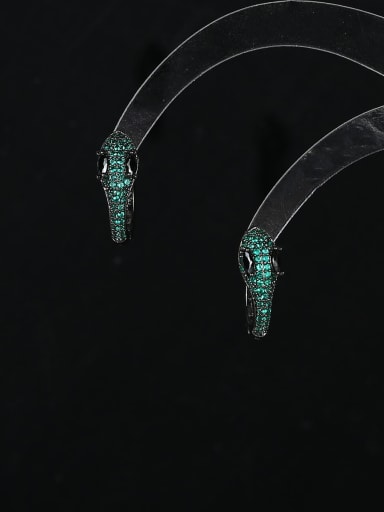 green Brass Cubic Zirconia Snake Dainty Stud Earring