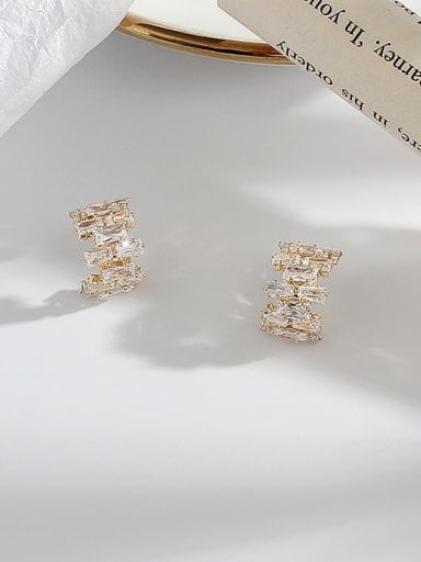 Copper Cubic Zirconia Geometric Minimalist Stud Trend Korean Fashion Earring
