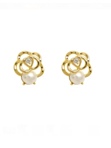 Brass Imitation Pearl Flower Minimalist Clip Earring