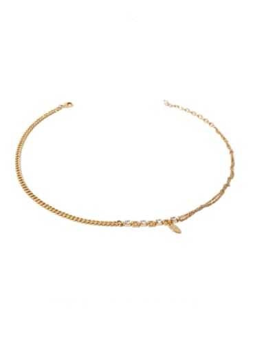 Brass Cubic Zirconia Irregular Vintage  Asymmetrical  Chain Necklace